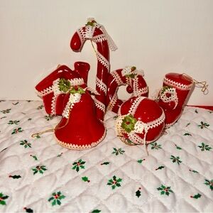 Vintage Styrofoam Ornaments Group of 20 Festive Red Christmas Tree  Mixed Shapes